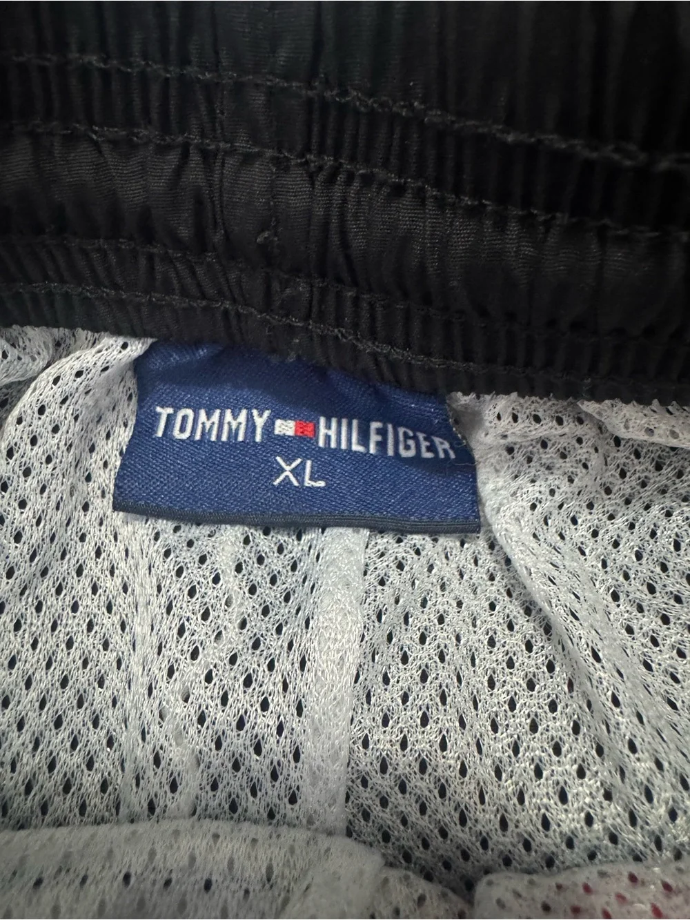 Tommy Hilfiger Boy’s Swim Trunks Black with Red & White Waist Stripe